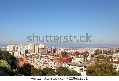 BURSA, TURKEY - SEPTEMBER 30 : General view of Bursa City on September 30, 2014 in Bursa, Turkey. Bursa is 4th biggest city in Turkey and it was the capital of the Ottoman State between 1326 and 1365.