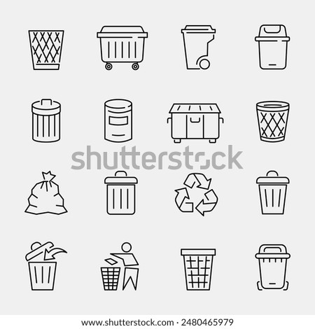 OUTLINE TRASH BIN ICON SET