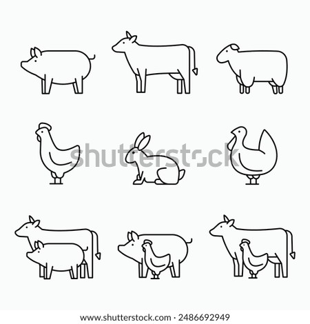 LINEAR AGRICULTURE - CATTLE ICON SET