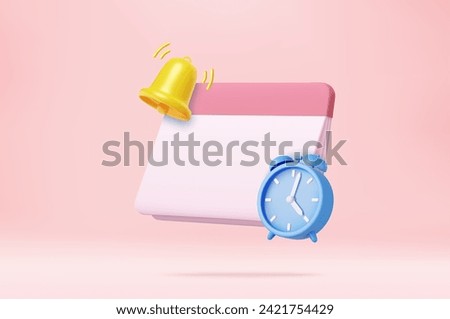 3D reminder in calendar. 3d alert for business planning ,events, reminder in calendar background. 3d rendering. Vector illustration