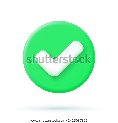 Agreement symbol of user approval and trust. Positive online voting and successful testing. 3D rendering Button. Checkmark icons. Vector illustration