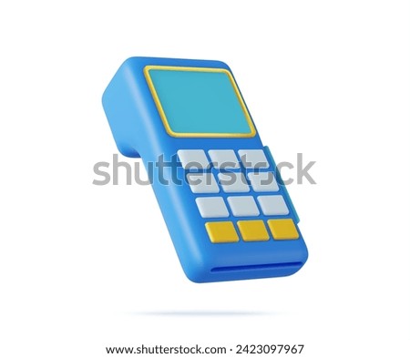 3D Payment Terminal. Render Modern POS Bank Payment Device. Payment NFC Keypad Machine. Credit Debit Card Reader. Contactless Payment Transaction. 3d rendering. Vector illustration