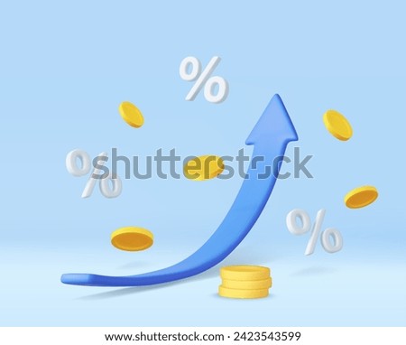 3d arrow of money rising trend Interest percentage increase, deposit. Excellent investing business graph on background. investment solution . 3d rendering. Vector illustration