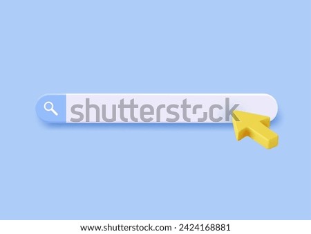 3d Search bar template for website. Navigation search for browser. 3d arrow, cursor. Creative concept design in cartoon style. Vector illustration