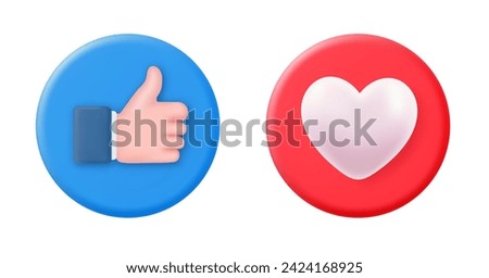 3d social media icon set thumbs, comment and love isolated on white background. Social media Creative concept idea. Vector illustration.