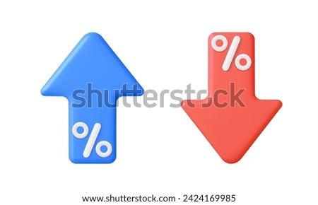 3d arrow up with percentage symbol income rising design. Income, inflation rate, benefit, investment, business success, interest rate up, Economy crisis concept. 3d rendering. Vector illustration