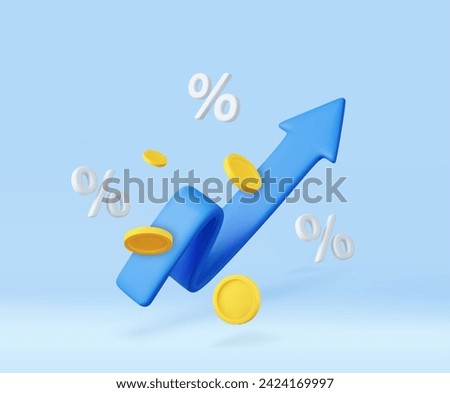 3d arrow of money rising trend Interest percentage increase, deposit. Excellent investing business graph on background. investment solution . 3d rendering. Vector illustration