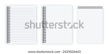 Blank closed realistic spiral notepad mockup isolated on white background. vector illustration.