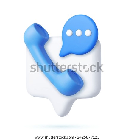 3d Phone handset with speech bubble.. Support, customer service, help, communication concept. Talking with service call support hotline and call center. 3d rendering. Vector illustration