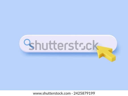 3d Search bar template for website. Navigation search for browser. 3d arrow, cursor. Creative concept design in cartoon style. Vector illustration