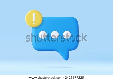 3D speech bubble with alert notification. Not delivered message. Chatting box with exclamation mark. 3d rendering. Vector illustration