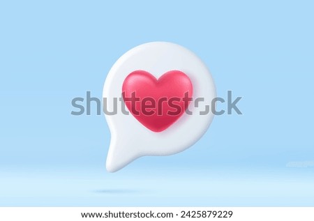 3d social media notification love like heart icon in white pin isolated background with shadow 3D rendering. Vector illustration