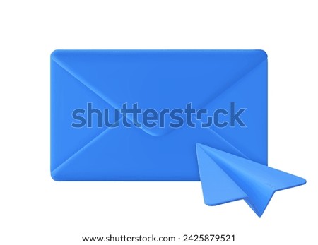 3d Render closed mail envelope with paper plane icon isolated on white background. new unread email notification. Vector illustration