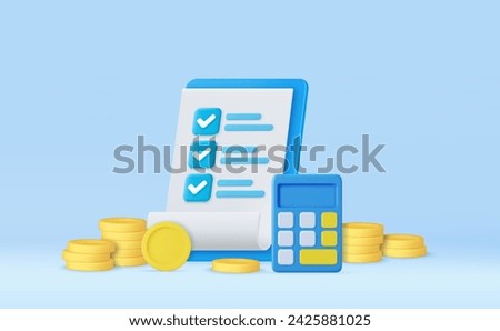 3d calculator Financial icon. money management, financial planning, calculating financial risk, calculator with coins stack.Tax payment and business tax concept. 3d rendering. Vector illustration