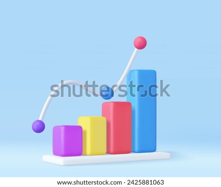 3d Business bar graph strategy concept. Business increase positive money financials, 3d rendering. Vector illustration