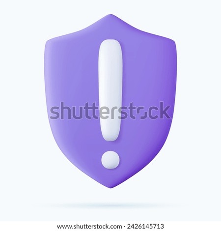 3d Security guard shield exclamation icon. concept for cyber safety protection. 3d rendering. Vector illustration
