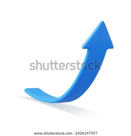 3d Growing blue Arrow up. Growth chart sign. Flexible arrow indication statistic. Trading stock news impulses. Trade infographic. 3d rendering. Vector illustration