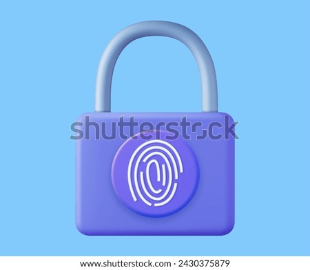 3d biometric fingerprint password with padlock icon. Touch ID. 3d rendering. Vector illustration