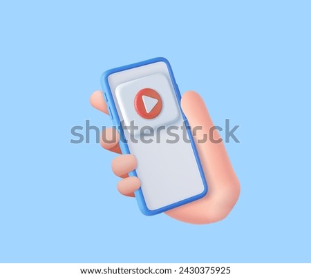 3d hand hold Mobile icon playing video, wireless media connection. 3d rendering. Vector illustration