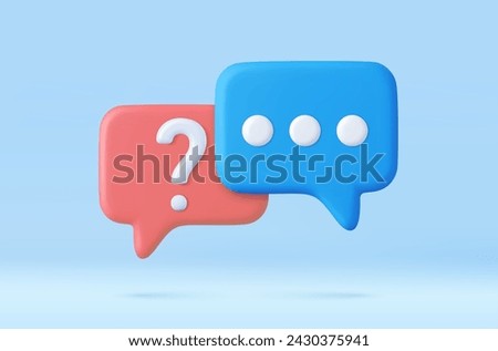 3d rendering faq icon, question mark with bubble chat. 3d rendering. Vector illustration