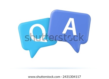 3d Speech bubble with q and a letters, questions and answers, faq chat. 3d rendering. Vector illustration