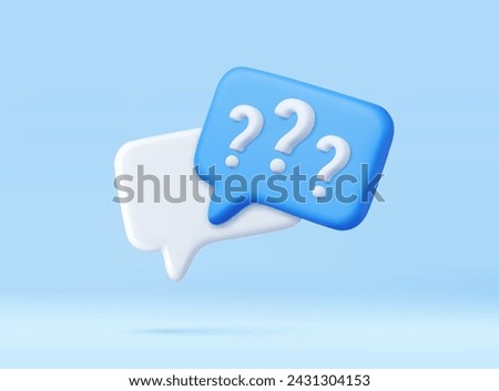 3d rendering faq icon, question mark with bubble chat. Message box with question sign. FAQ symbol concept.. 3d rendering. Vector illustration