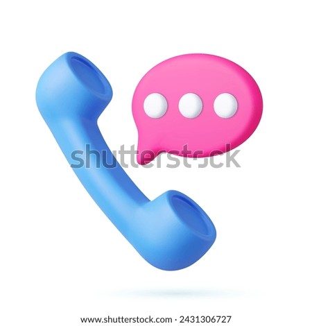 3d retro telephone receiver and speech bubble. Support, customer service, help, communication concept. 3d rendering. Vector illustration