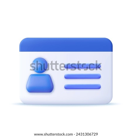 3d Driver license, id card, plastic card, badge icon.3d rendering. Vector illustration