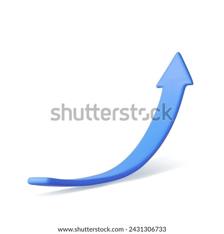 3d Growing blue Arrow up. Growth chart sign. Flexible arrow indication statistic. Trading stock news impulses. Trade infographic. 3d rendering. Vector illustration