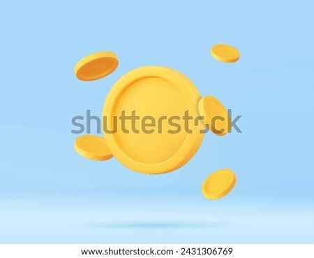 3D money coin saving. cash and floating coins exchange with finance business concept, earning investment. 3d rendering. Vector illustration