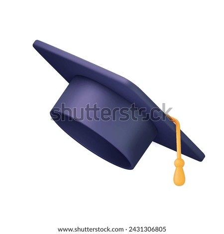 3d Graduation cap icon. High school college university complete. College cap, mortar board. Education, degree ceremony concept. 3d rendering. Vector illustration