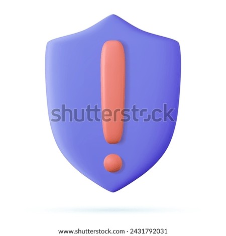 3d Security guard shield exclamation icon. concept for cyber safety protection. 3d rendering. Vector illustration