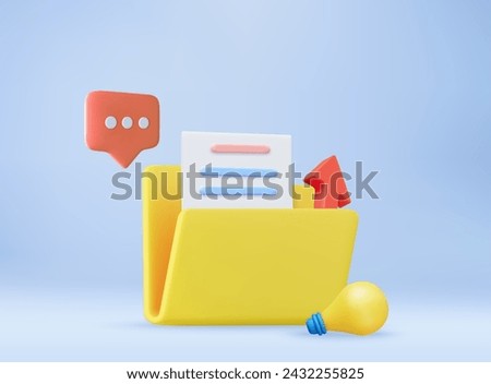 3d case archive for document, reports. Business folder, document, file icon. minimal design folder with files, paper icon. File management concept. 3d rendering. Vector illustration