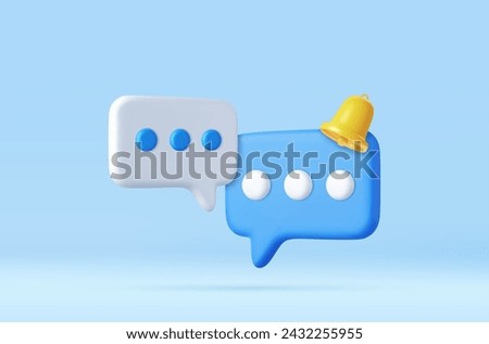 3D speech bubble icons with bell notification isolated on background. 3D symbol for chat on social media. Chatting box, message box. 3d rendering. Vector illustration