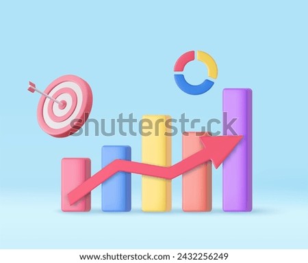 3D Stock chart and Arrow hit the center of the target. Business target achievement concept. Optimization Stock market To invest business website development concept.3d rendering. Vector illustration