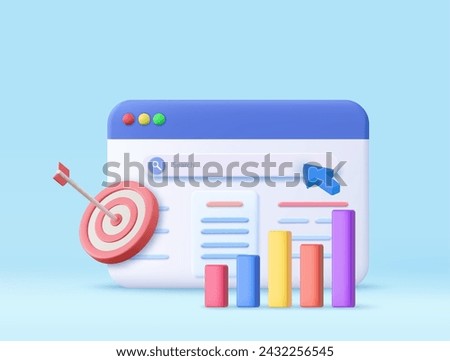 3d Business strategy concept. Business financials, leadership, direction and growth, planning,target, darts. 3d rendering. Vector illustration