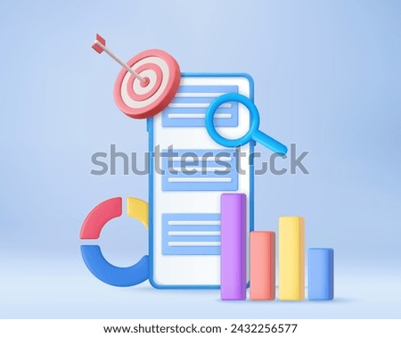 3D SEO Optimization, stock trading, data analysis, web analytics, and SEO marketing concept. Business target achievement concept. 3d rendering. Vector illustration