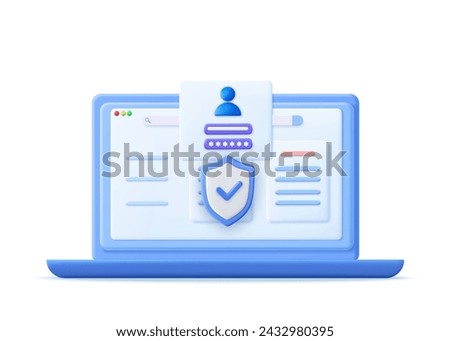 3d Login and password concept. Online file protection system concept with computer and lock. secure login form for personal online account or social media profile. 3d rendering. Vector illustration