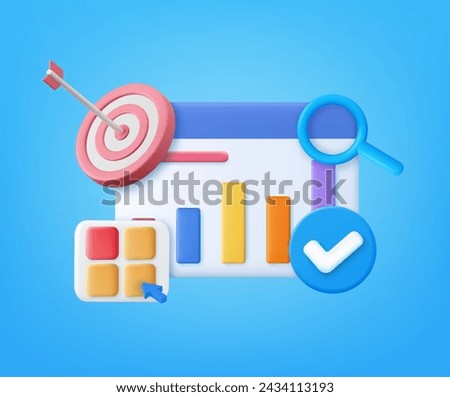 3d Online marketing, financial report chart, data analysis, and web development concept. SEO search engine optimization concept. 3d rendering. Vector illustration