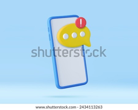 3D speech bubbles on mobile phone with alert notice. user reply sign false, correct, problem, fail chat message on social media. 3d rendering. Vector illustration