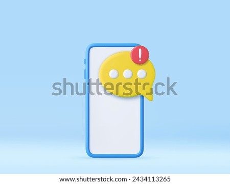 3D speech bubbles on mobile phone with alert notice. user reply sign false, correct, problem, fail chat message on social media. 3d rendering. Vector illustration