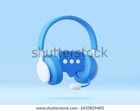 3D headphones with microphone and speech bubble. Hotline support service with headphones. Call center concept. Online user consultation. 3d rendering. Vector illustration