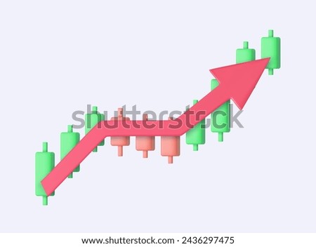 3d Growth stock diagram financial graph. candlestick with arrow up Trading stock or forex. Excellent investing business and banking management. 3d rendering. Vector illustration