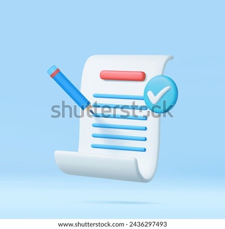 3d White paper task management todo check list, efficient work on project plan, fast summary, assignment and exam. 3D Rendering. Vector illustration