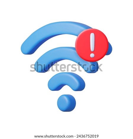 3d Wi-Fi symbol. Disconnect. Problem. Warning sign. Internet error icon , no wifi signal, no internet signal. 3d rendering. Vector illustration