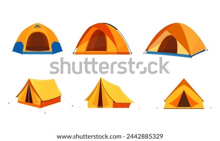 Tent camping set in outdoor travel. tourist tent icon isolated on white background for nature tourism, journey, adventure. camping concept. Vector illustration in flat style