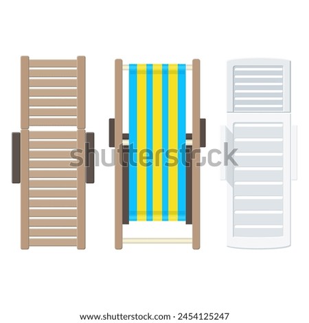 Beach lounger top view. Summer holiday vacation sunbed. seashore pool hotel rest chair. Vector illustration in flat style