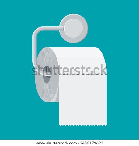 White roll of toilet paper on holder. Hank of paper for toilet. Vector illustration in flat style