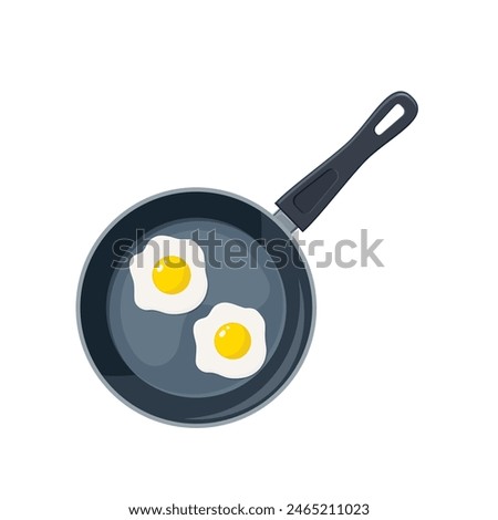 Fried eggs on frying pan icon. Kitchen utensils for cooking food. isolated on white background. Vector illustration in flat style.