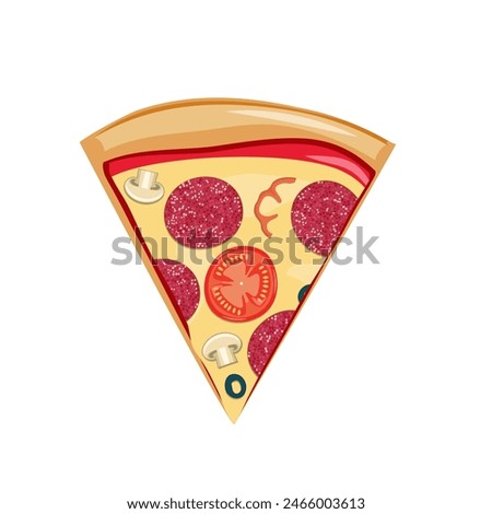 Fast food pizza slice icon. Delivery toppings isolated on white background. Vector illustration in flat style